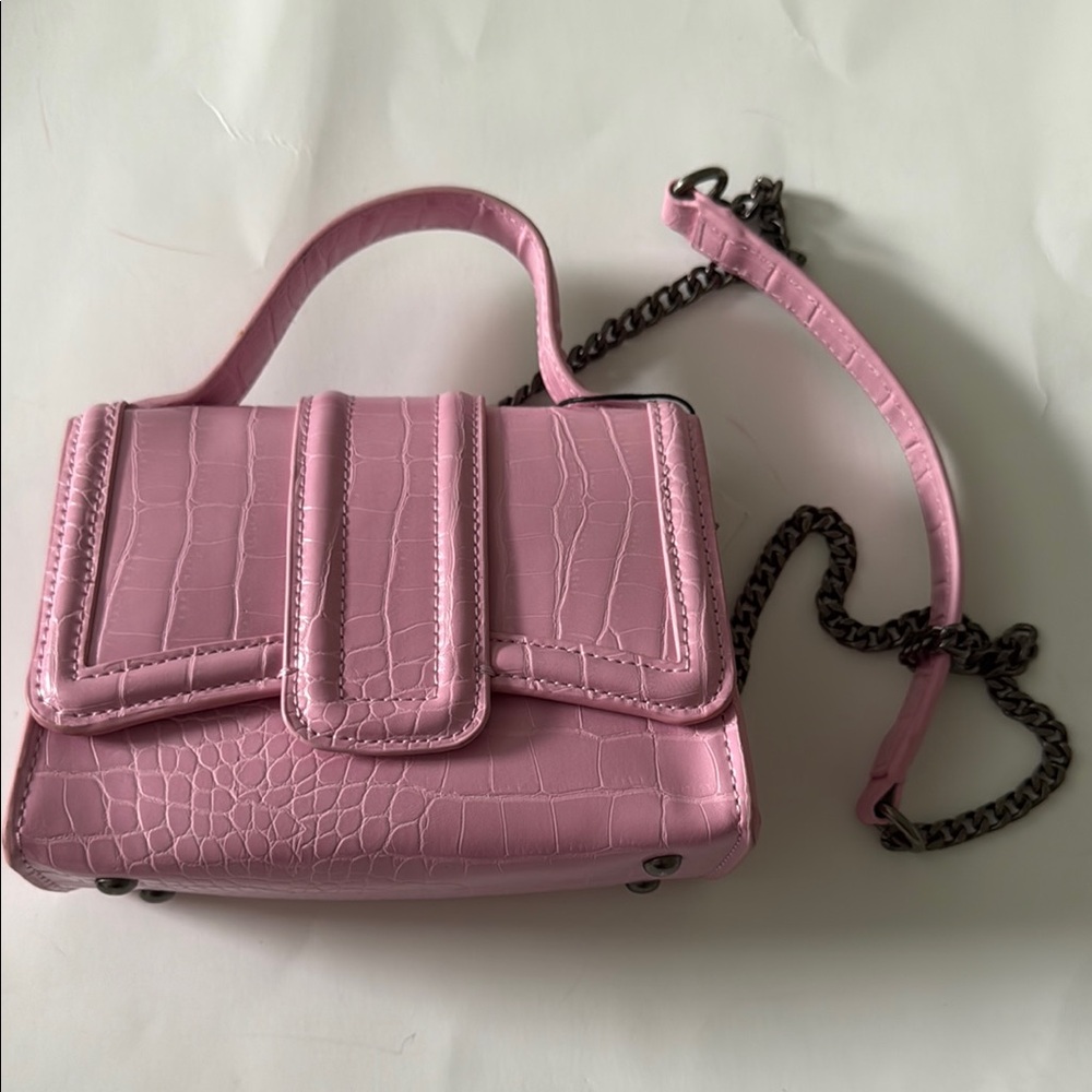 Zara Pink Croc-Embossed Crossbody Bag